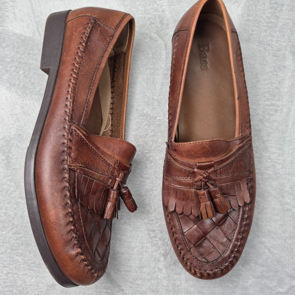 Bass Lloyd Mens Brown Leather Woven Tassel Kiltie Loafers 10.5 M 1257-205